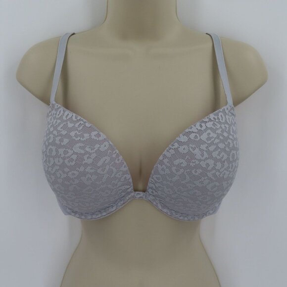 PINK Victorias Secret 34D Bra Wear Everywhere Super Push Up Gray Leopard Mesh - Picture 15 of 15